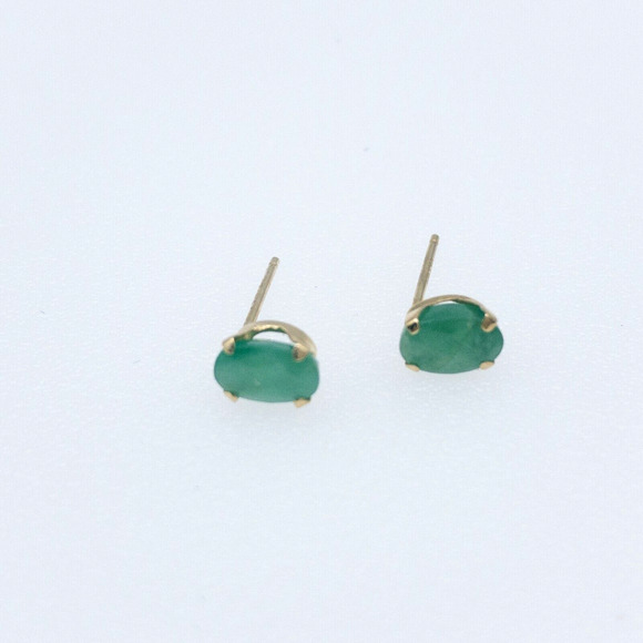 14K Gold Emerald Stud Earrings Oval Cut Prong Set ~1.0 CTW Fine Jewelry - Picture 4 of 11